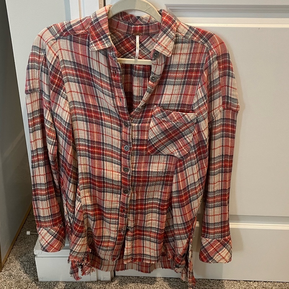 Like new! “Free People” Plaid Button Down Shirt, xs